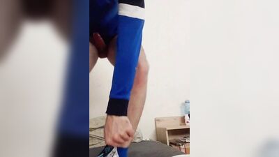 Horny amateur dude tugs on his big dick and cums loads