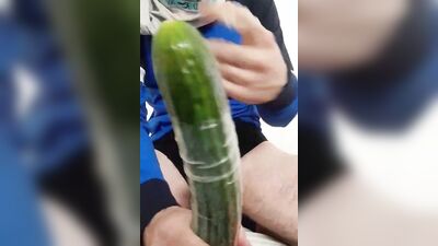 Horny amateur dude tugs on his big dick and cums loads