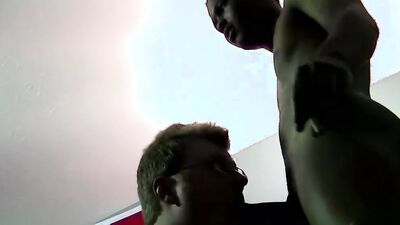 Amateur blond dude with glasses and tattoos takes a BBC