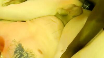 Amateur blond dude with glasses and tattoos takes a BBC
