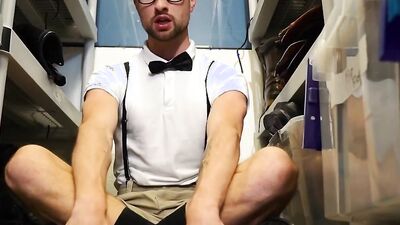 Nerdy dude with glasses takes a fist in his tight ass