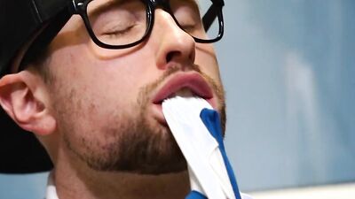 Nerdy dude with glasses takes a fist in his tight ass