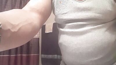 Horny black hunk plays with his nipples and jerks off