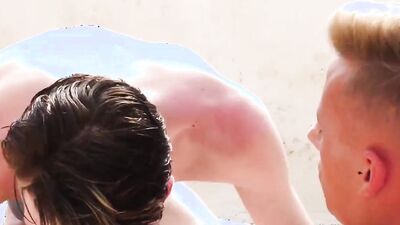 Dashing blond twink and his hot boyfriend fuck in the sun