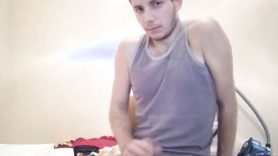 Amateur gay guy strips for the camera and jerks off