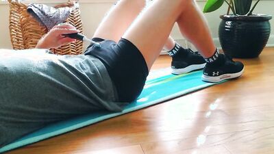 Sporty young guy teases with his hard cock after a running session