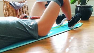 Sporty young guy teases with his hard cock after a running session