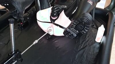 Naughty dude in a sexy leather outfit railed with a fucking machine