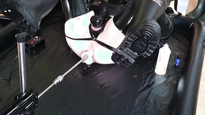 Naughty dude in a sexy leather outfit railed with a fucking machine