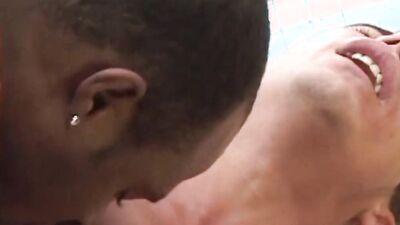 Muscular hunk fucks a guy by the outdoor pool after blowjobs