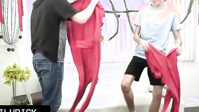 Adorable twinks in sexy pajamas fucked in a hardcore threesome