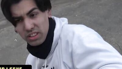 Inked and sexy Latin twink jerks off and gets rammed