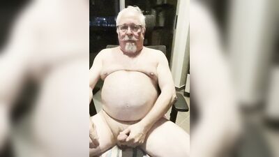 Chubby older guy with a big cock jerks off solo