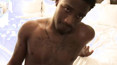 Black stud cums on his belly after stroking his huge cock
