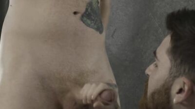 Bearded stud gives an amazing blowjob and rides a big cock