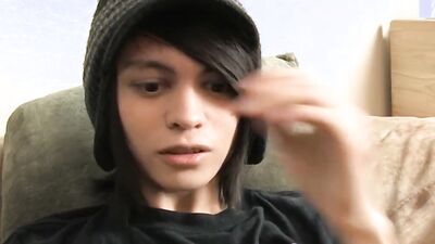 Tiny twink uses sex toys during an interview and jerks off