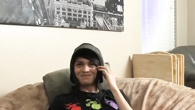 Tiny twink uses sex toys during an interview and jerks off