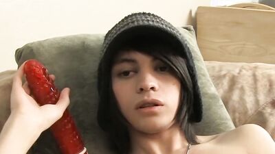 Tiny twink uses sex toys during an interview and jerks off