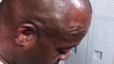 Hot hunk chokes on a big black cock before being sucked off