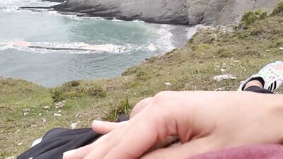 Amateur stud with a big cock films himself jerking off in nature