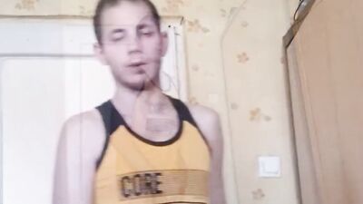 Horny amateur in a loose shirt tugs on his hard cock