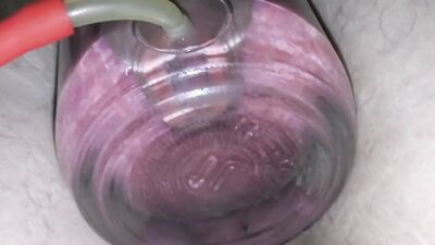 Horny dude uses perverted sex toys to pump his cock and balls