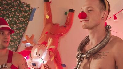 Horny jocks in Christmas outfits fuck balls deep after rimming