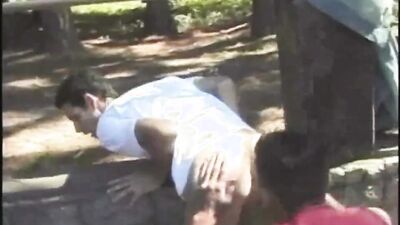 Kinky guys with huge cocks blow each other and fuck in nature