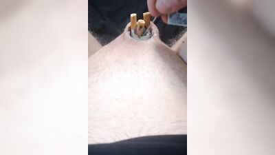 Naughty dude uses his micropenis as an ashtray while smoking