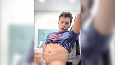 Handsome young guy strokes his huge cock and cums in a compilation