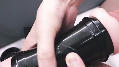 Horny gay guy fingers his fleshlight and fucks hit passionately