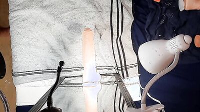 Naughty dude sticks a dildo to a mirror and rides it