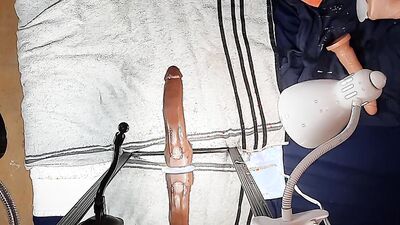 Naughty dude sticks a dildo to a mirror and rides it