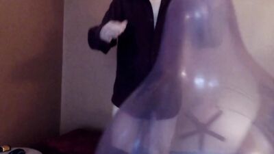 Kinky mature guy blows a balloon up and fucks it