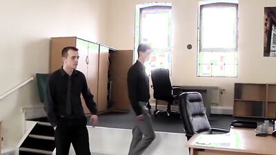Office twink sucks cock before being banged on the desk