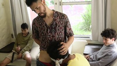 Kinky sub gives his ass to three guys and gets pounded
