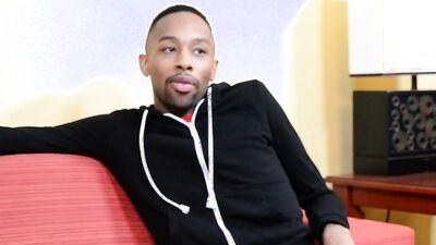 Fit black dude fingers his ass and strokes his big cock