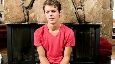 Adorable twink strips after an interview and jerks off with a fleshlight