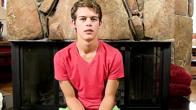 Adorable twink strips after an interview and jerks off with a fleshlight