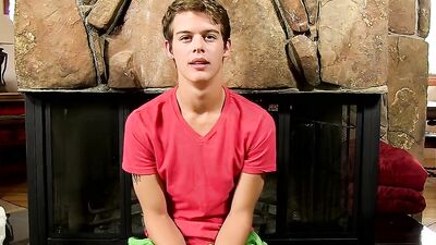 Adorable twink strips after an interview and jerks off with a fleshlight