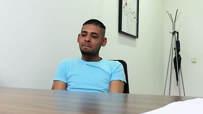 Exotic twink strips at an interview to give a blowjob
