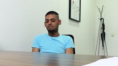Exotic twink strips at an interview to give a blowjob