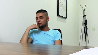 Exotic twink strips at an interview to give a blowjob