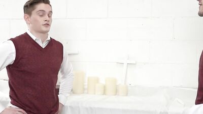 Missionary twinks in formal outfits fuck after sucking each other off