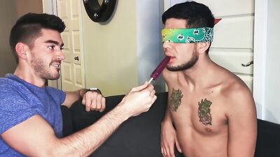 Blindfolded guy surprised with a big cock and fucked hard
