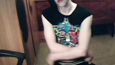 Inked and skinny alt twink strips naked and jerks off