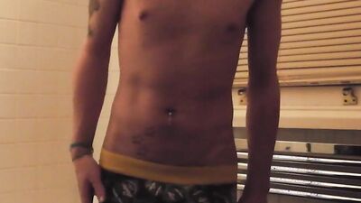 Horny amateur fondles his teen body and strokes his cock