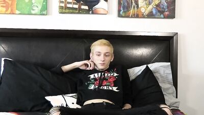 Tiny blond twink takes his clothes off and jerks off solo