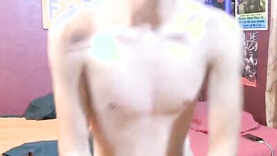 Cute alt twink with green hair tugs on his big cock
