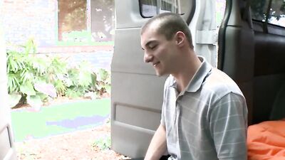 Skinny dude sucked off in a van and banged hard